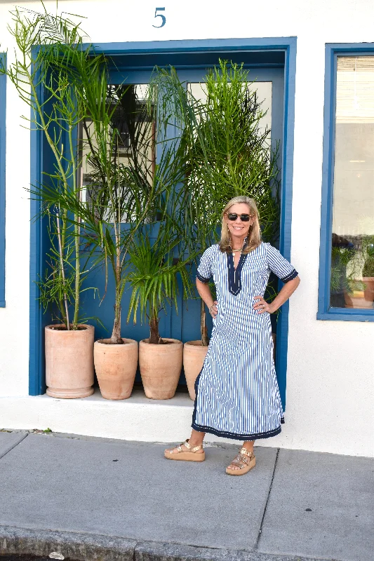 Shop and Save Linann Midi Dress Short Sleeve Royal Stripe with Navy