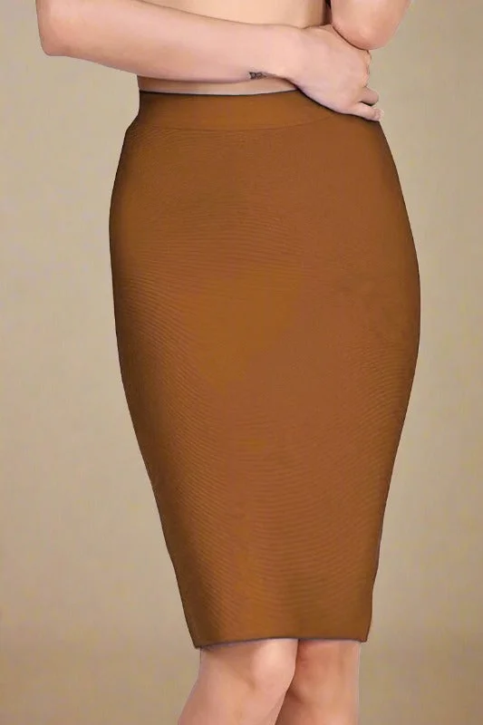 flowy evening dressPencil High Waist Bandage Knee Length Skirt - Tan Brown