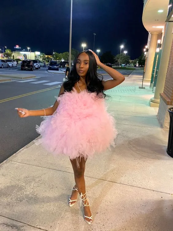 party-ready dressPink Tulle Birthday Outfit Short Homecoming Dress Y326