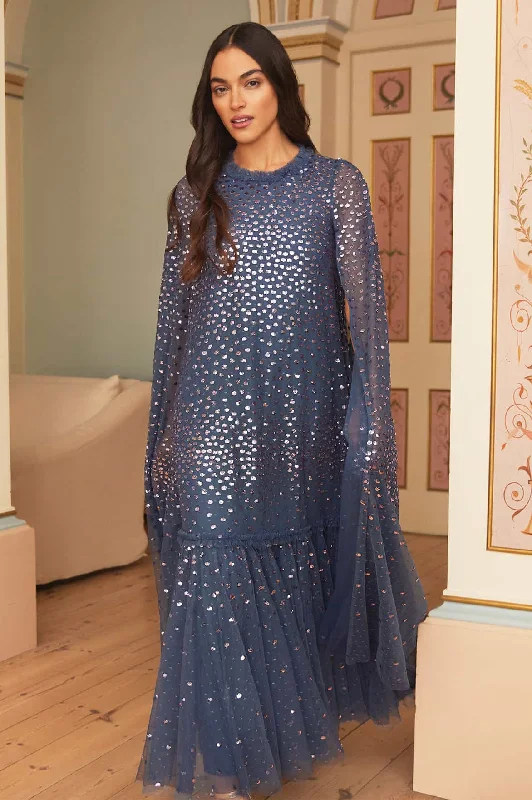 Best Bargains Scatter Dot Cape Tiered Ankle Gown