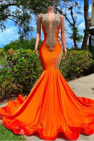 Bargain Prices layered dressOrange Long Mermaid Beading Black Girl Prom Dress, DP2308 Bargain Prices layered dressOrange Long Mermaid Beading Black Girl Prom Dress, DP2308