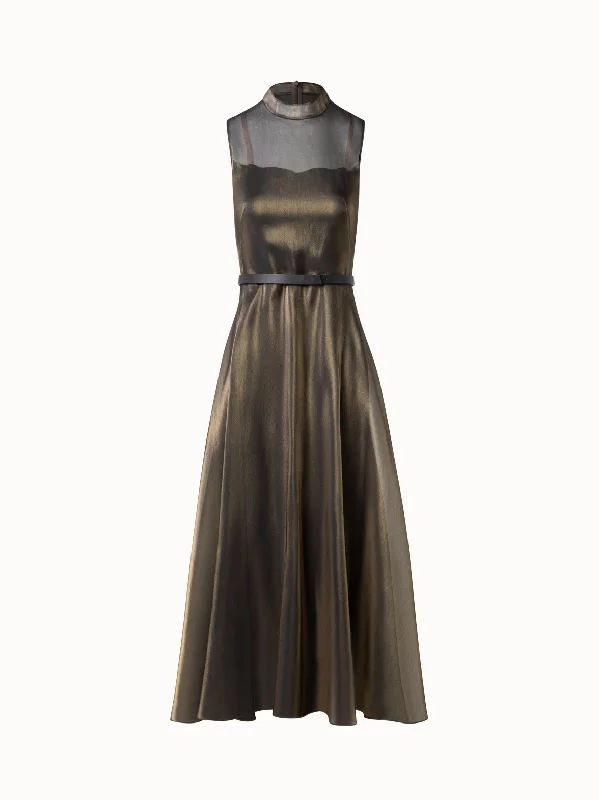 Buy Now one-shoulder dressMidi Dress in Sheer Golden Shimmer Silk Blend Organza