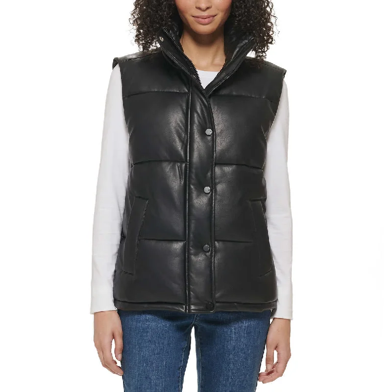 Closeout Marc New York Women's Faux Leather Insulated Full Zip Puffer Vest