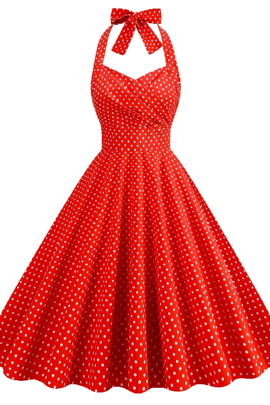 wool dressHalter Red Polk Dots Swing Dress