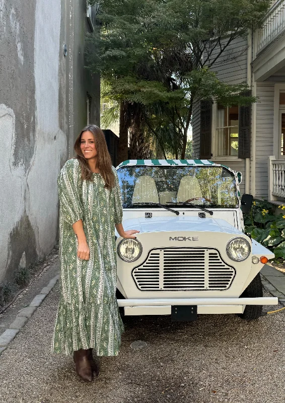 Price Meltdown Cosette One Size Maxi Dress Green French Floral Stripe