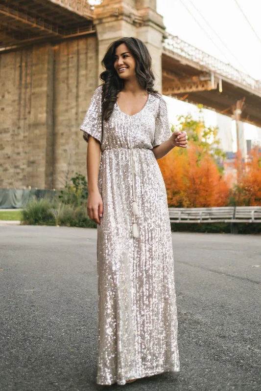 Big Savings comfy maxi dressCelia Silver Sequin Maxi Dress