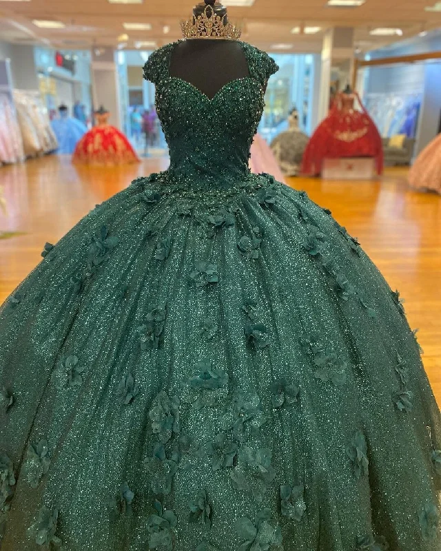 stylish party dressGreen Princess Ball Gown Quinceanera Dresses Sweet 15 Party 3D Flowers Lace Applique Crystal Beads Sequin Birthday Gowns Y606