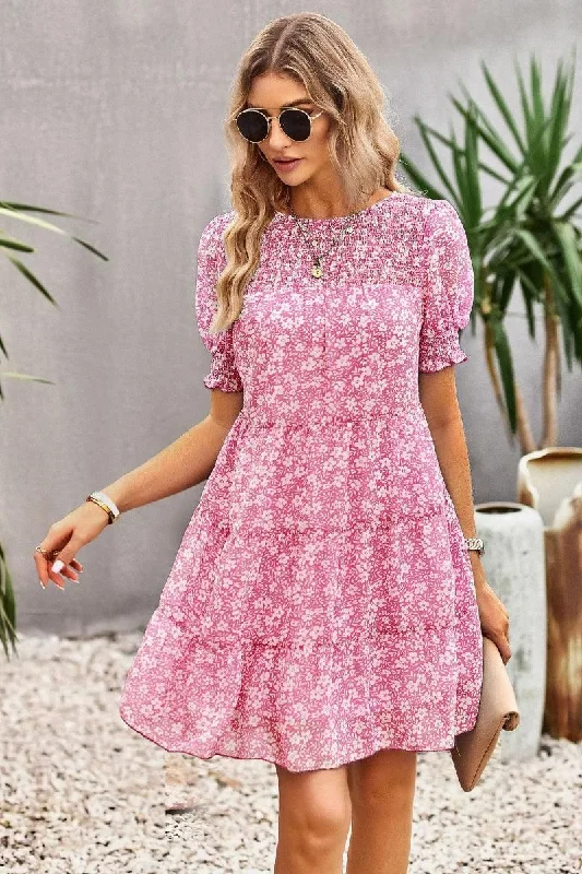 Special Price layered dressFLORAL PUFF SHOULDER KANKAN DRESS