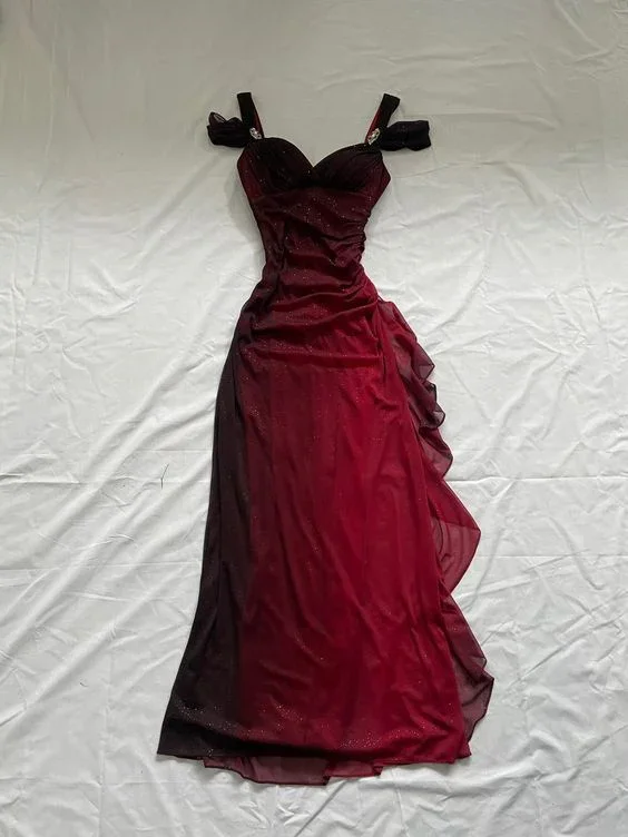 Get It Before It’s Gone casual knit dressBurgundy Off Shoulder Ruffles Vintage Long Prom Dress, DP2493
