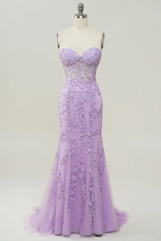 v-neck dressPurple Sweetheart Neck Mermaid Prom Dress With Appliques Y860