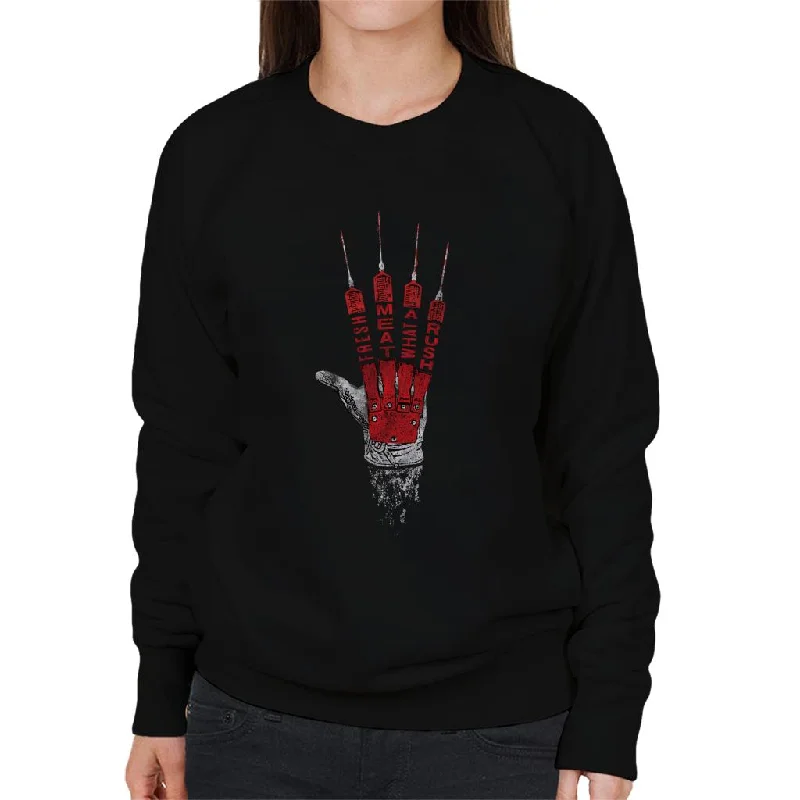 breathable gym hoodieA Nightmare On Elm Street Freddy Krueger Fresh Meat Women's Sweatshirt