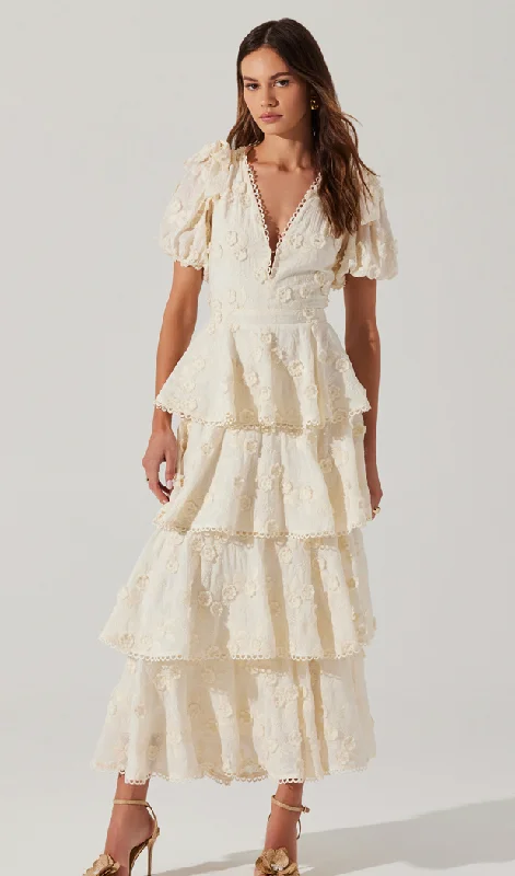 Huge Discounts ruched dressArianell Ruffle Tiered Maxi Dress with Flower Detail by Astr the Label