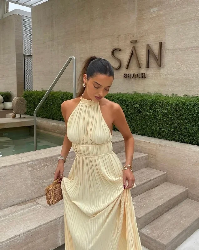 Today Only long-sleeve floral dressElegant Halter Backless A-Line Pleated Elegant Party Dress with Slit, DP2461 Today Only long-sleeve floral dressElegant Halter Backless A-Line Pleated Elegant Party Dress with Slit, DP2461