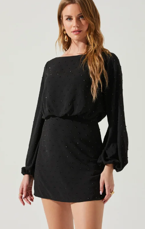 Seasonal Sale trendy dressBlack Rhinestone Long Sleeve Mini Dress by ASTR the label