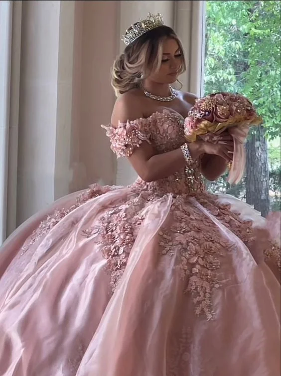 denim dressLuxurious Off The Shoulder Pink Ball Gown,Quinceanera Dress,Sweet 16 Dress Y1114