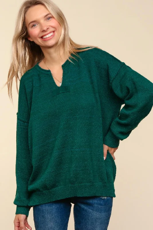 Best Seller NOTCHED NECK OVERSIZED SWEATER KNIT HOLIDAY TOP