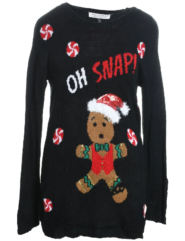 Don't Wait Black Christmas Jumper - L