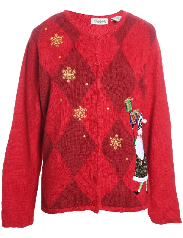 Overstock Santa Claus Christmas Cardigan - L
