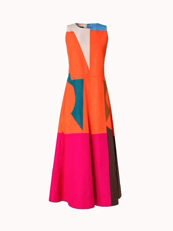 Early Bird Discount sleek midi dressCotton Poplin Midi Dress with Composed Letters Print