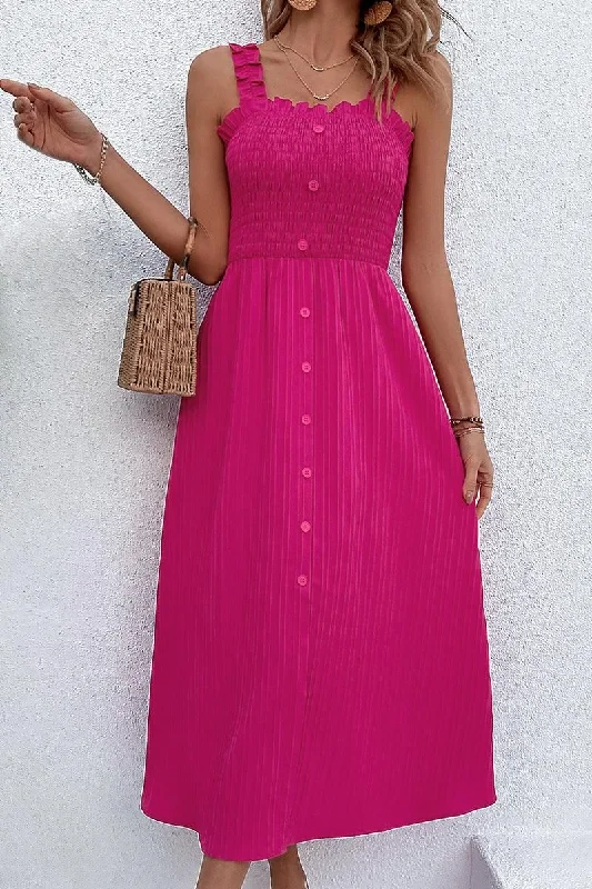 Savings Spectacular minimalistic dressWAVE STRAP BUTTON POINT WRINKLED MAXI DRESS