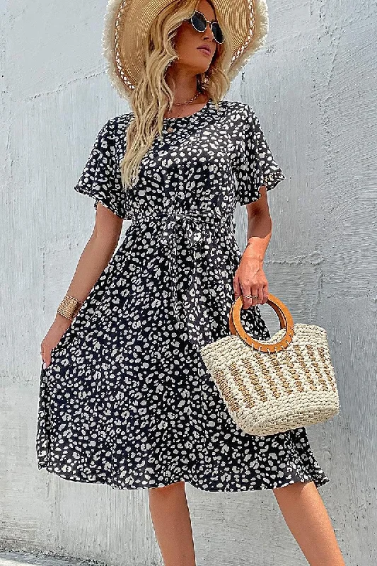 Fantastic Offers casual midi dressLEOPARD TIED WAIST FLARE MIDI DRESS