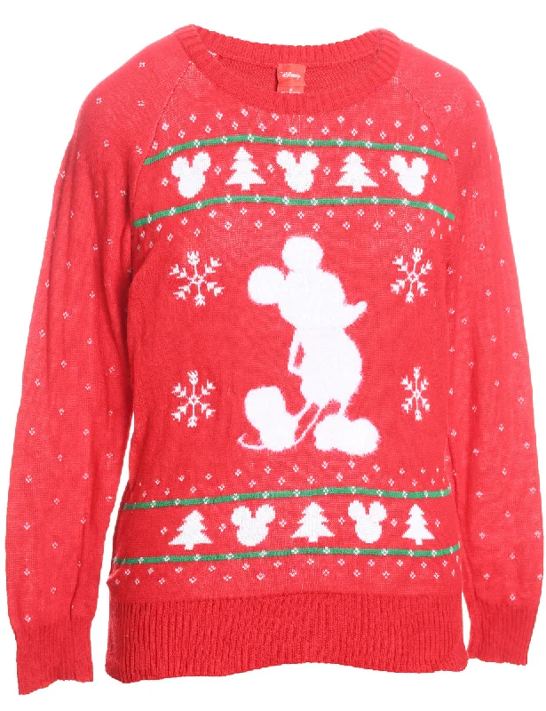 Discount Deals Red & White Mickey Mouse Design Knit Jumper  - S