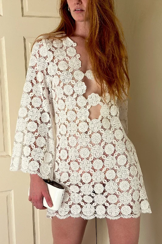 Limited Time Offer Yesenia Doily Lace Coverup Dress - Pure White