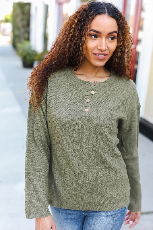 trendy casual outerwearDusty Olive Knit Raglan Sweater