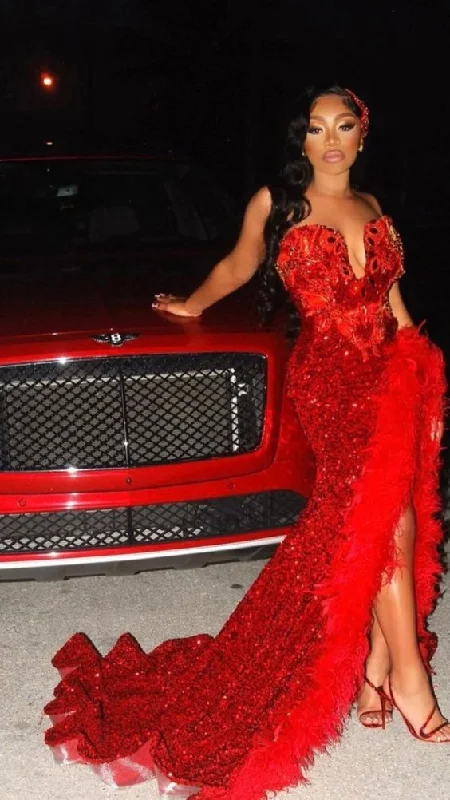 silk dressSequins prom dresses, red prom dresses, mermaid prom dresses Y87