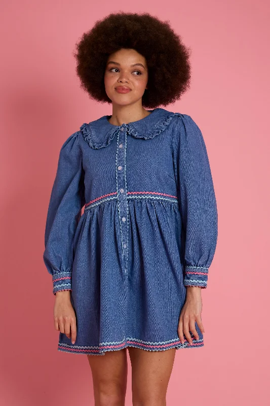 Price Drop Ayla Ric-Rac Denim Dress - Curve