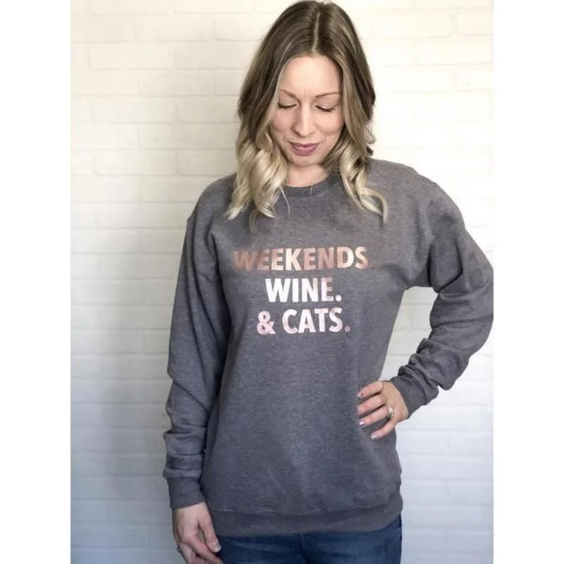 Act Fast graphic gym sweatshirtWeekends Wine & Cats Crew Sweatshirt
