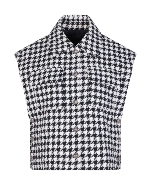 Act Now Houndstooth Checkered Quilted Vest - Black