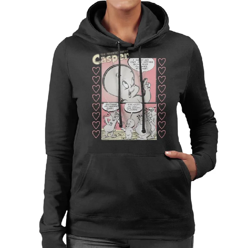 fashionable hoodieCasper The Friendly Ghost Flowers Comic Frame Women's Hooded Sweatshirt