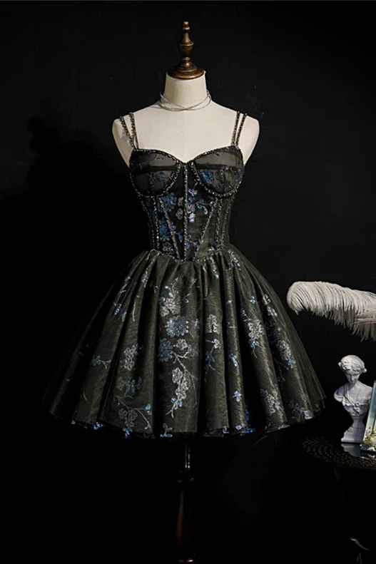 layered dressBlack Corset Blue Flower Sequin Party Dress