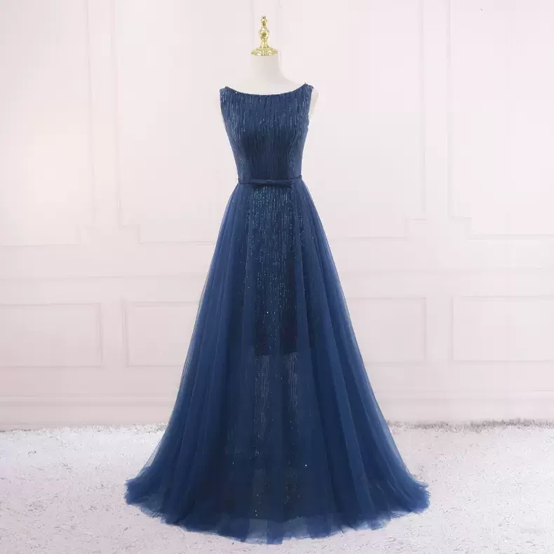 vintage-inspired dressFashion Blue Long Prom Dress A-line Prom Dress s23