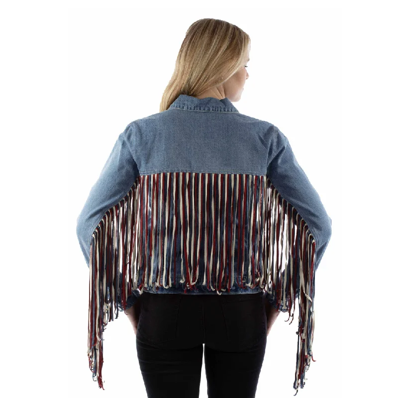 vintage trench coatWomen's Denim Jacket With Fringe By Scully HC943-RWB