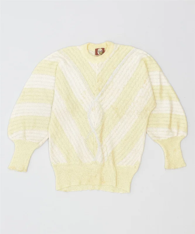 zippered hoodieGIAL Womens Crew Neck Jumper Sweater UK 14 Medium Yellow Chevron Vintage