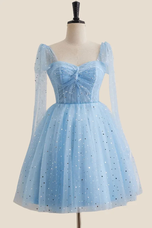 spaghetti strap dressBlue Sparkle Tulle Ruched Short Princess Dress