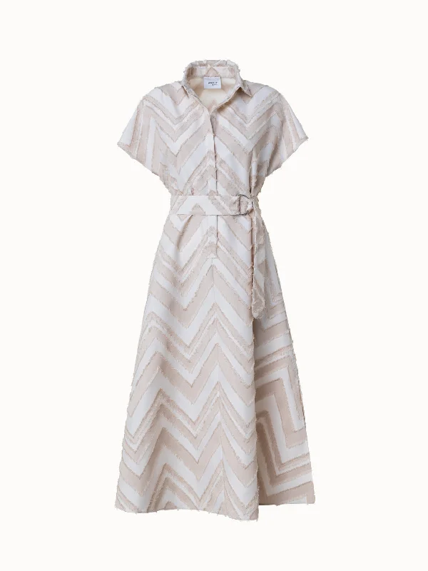 Super Deal casual shift dressFringed Zigzag Cotton Blend Jacquard Dress
