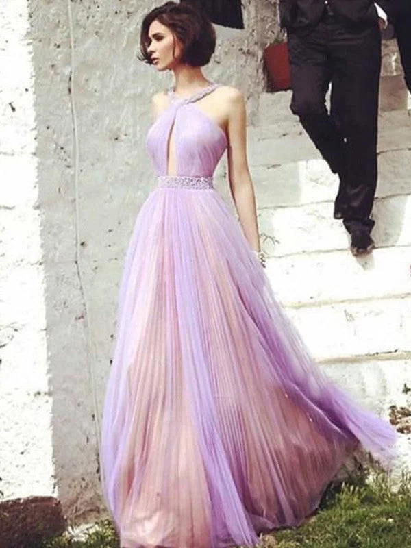 Best Seller country prom dresses A-line Halter Floor-length Tulle Prom Dress Evening Dress MK041