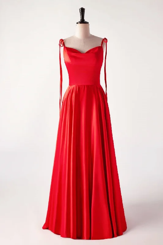 denim dressCowl Neck Red Satin Long Maxi Dress