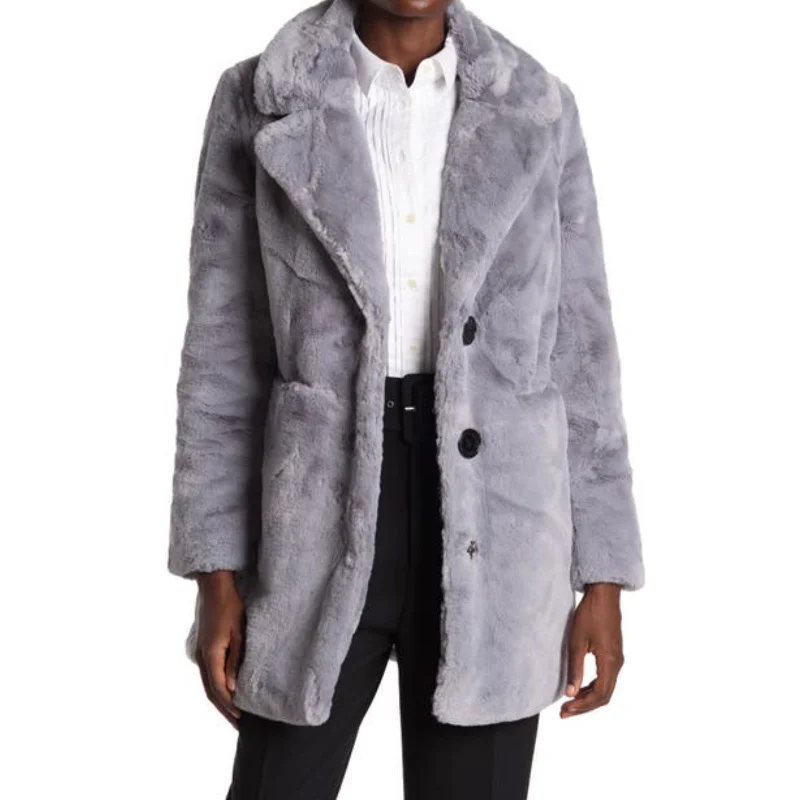 Deal of the Day Sam Edelman Women's Lux Soft Pile Faux Fur Notch Collar Coat Jacket