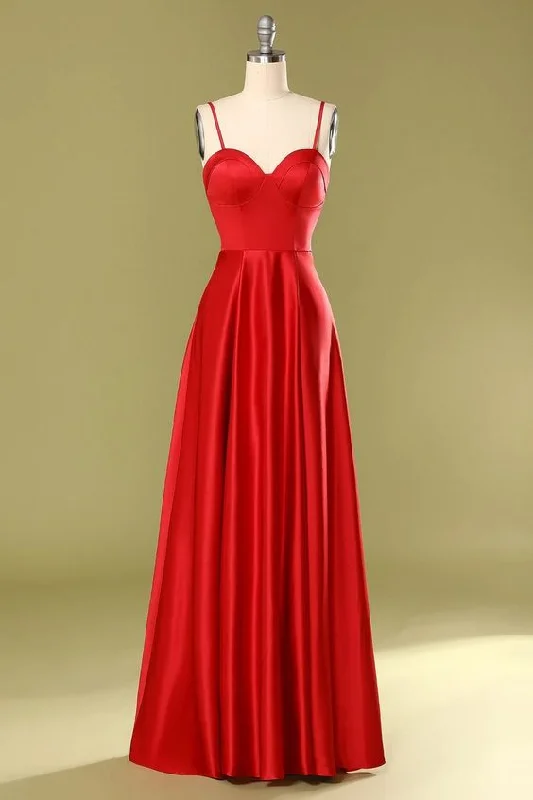 pleated maxi dressA-Line Sweetheart Spaghetti-Straps Satin Floor-Length Prom Dresses Y903