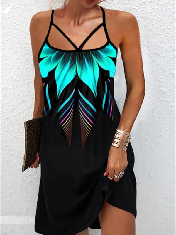 Limited Stock trendy dressCasual Printed Suspender Mini Dress