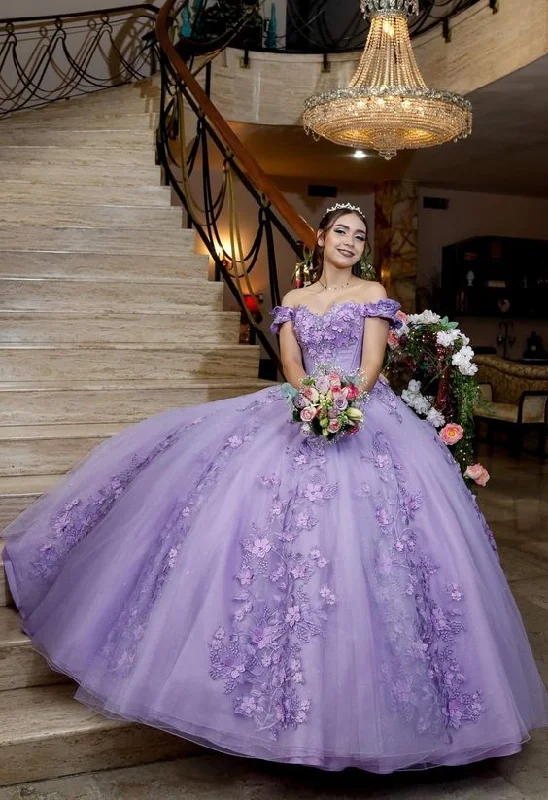 textured dressLavender Off The Shoulder Floral Appliques Ball Gown Sweet 16 Dress ,Lavender Princess Dress Y900