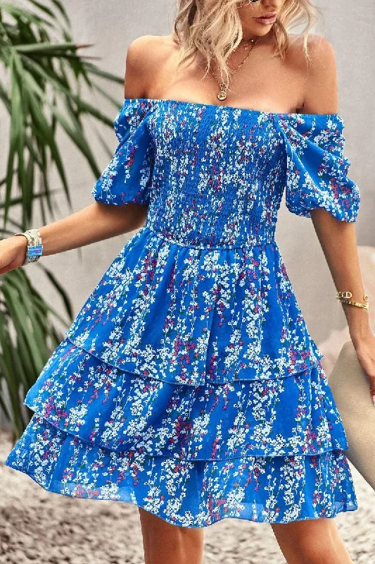 Super Sale floral dressFLORAL PUFF SHOULDER CAKE DRESS