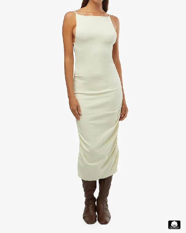 Closeout puff sleeve dressRuched High Neck Midi Dress