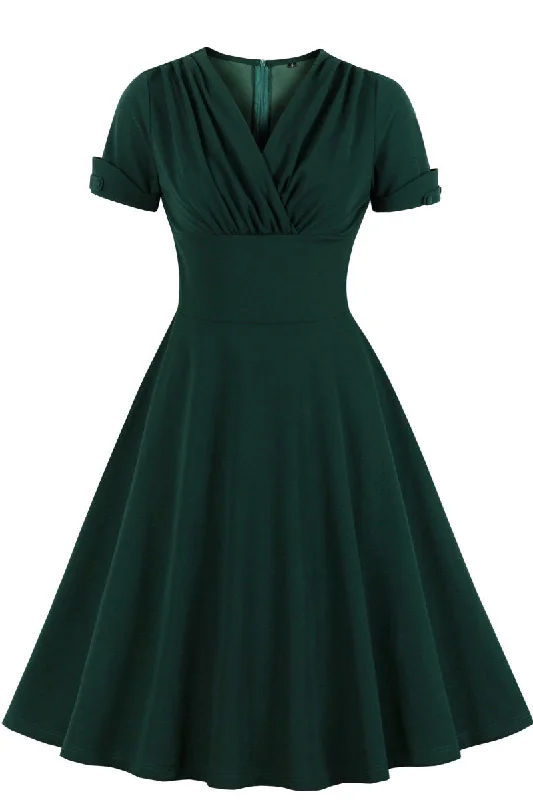 modern dressGreen V Neck A-line Short Dress with Short Sleeves