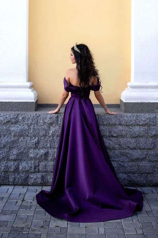 denim dressPurple Satin Evening & Prom Dress,Custom Corset Bridesmaid Dress Y865