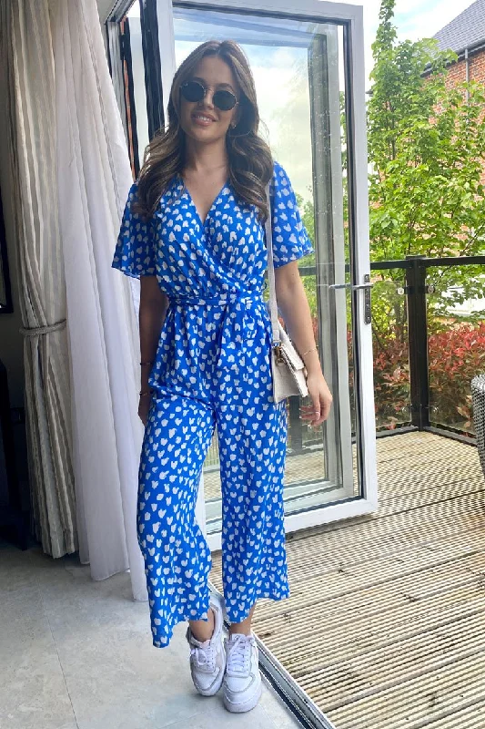 Limited Quantity minimalistic dressLeona Blue Heart Angel Sleeve Culotte Jumpsuit